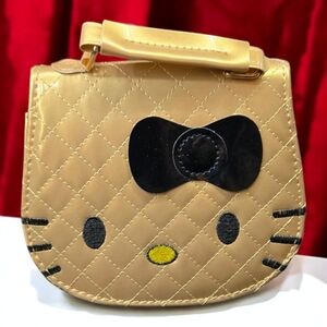 Hello Kitty Gold Patent Argyle Crossbody Bag Sanrio Embroidered Purse Y2K Glam